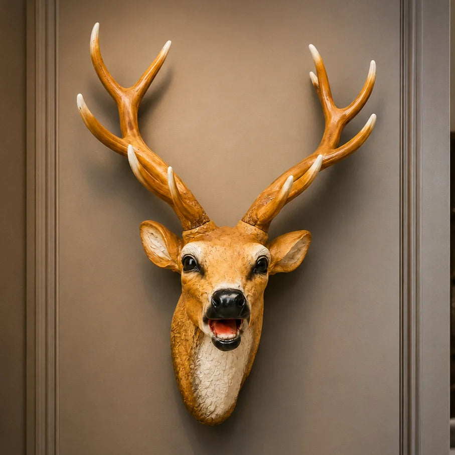 Deer Head Mount Brown White Finish