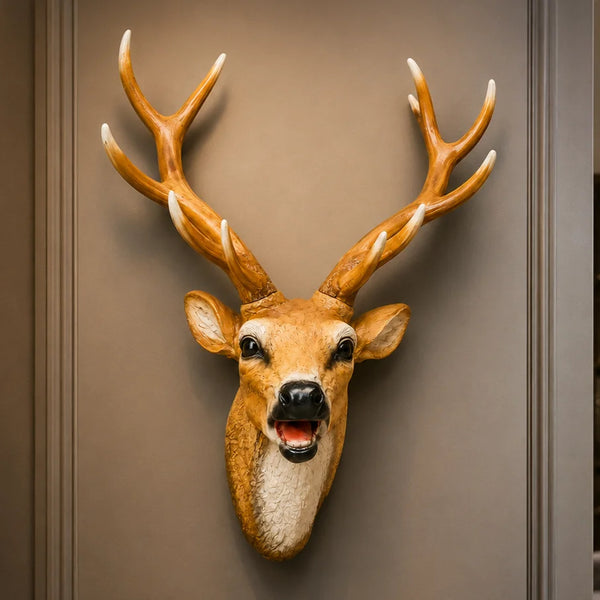 Deer Head Mount Brown White Finish