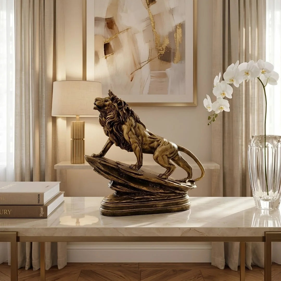 Lion Statue Sculpture Antique Gold