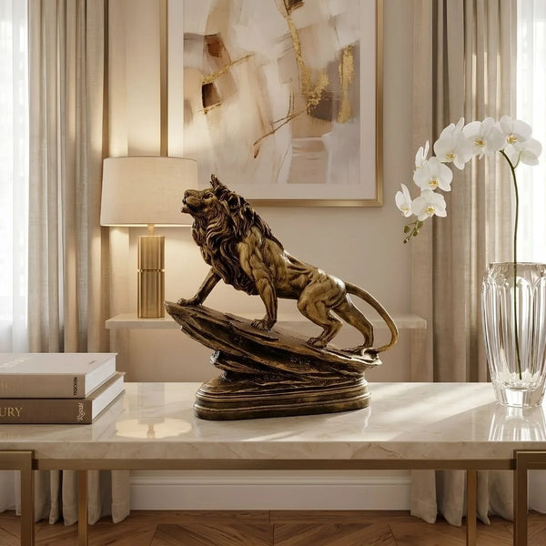 Lion Statue Sculpture Antique Gold