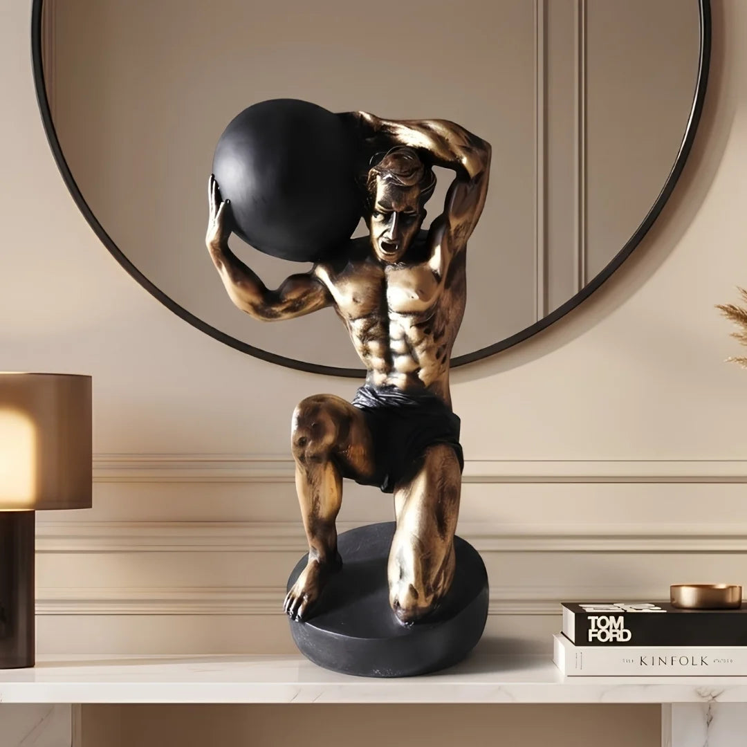 Atlas Man Sculpture Antique Gold