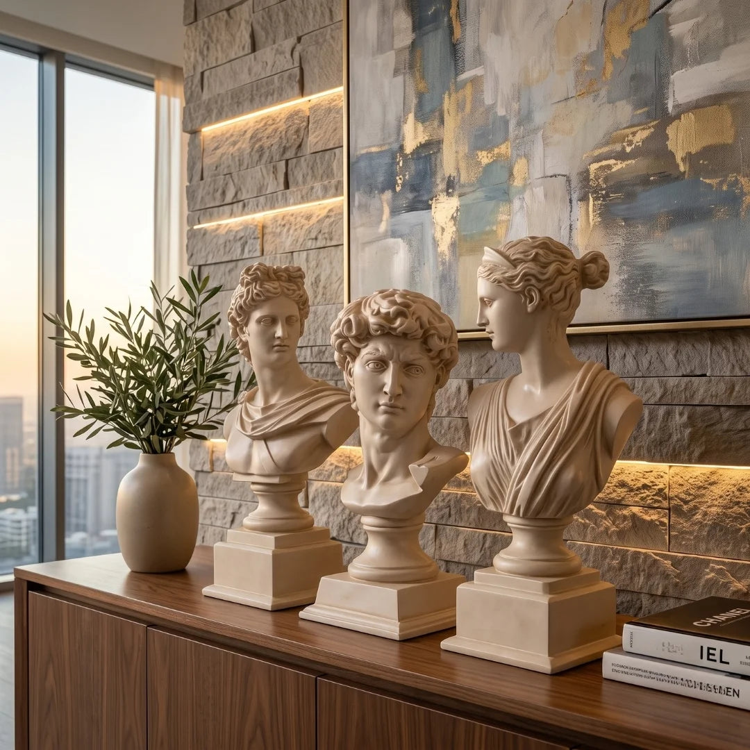 Classical Bust Sculptures Set of 3 Beige