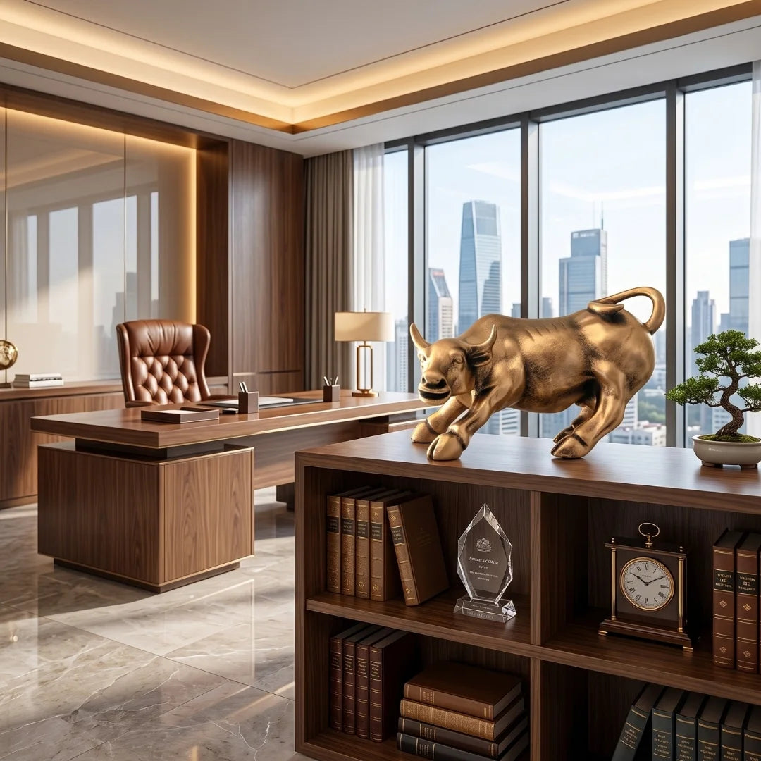 Charging Bull Statue Antique Gold