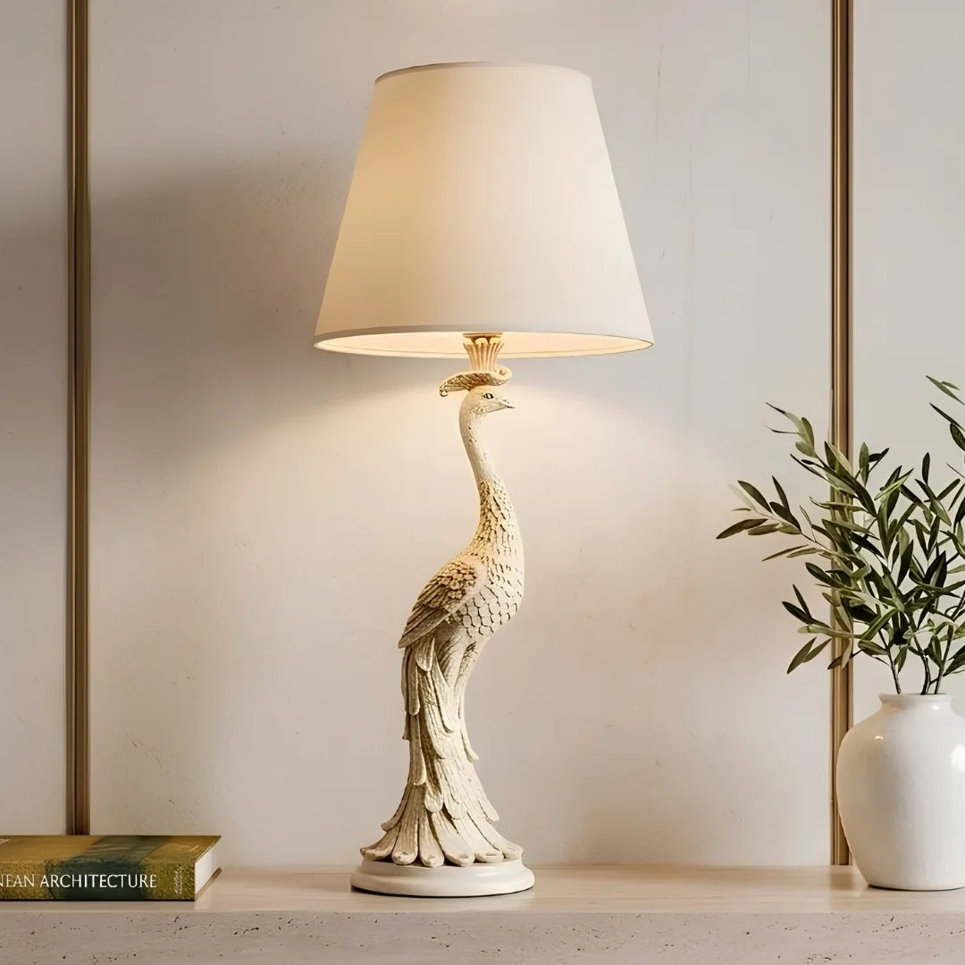 Peacock Table Lamp Cream White Finish