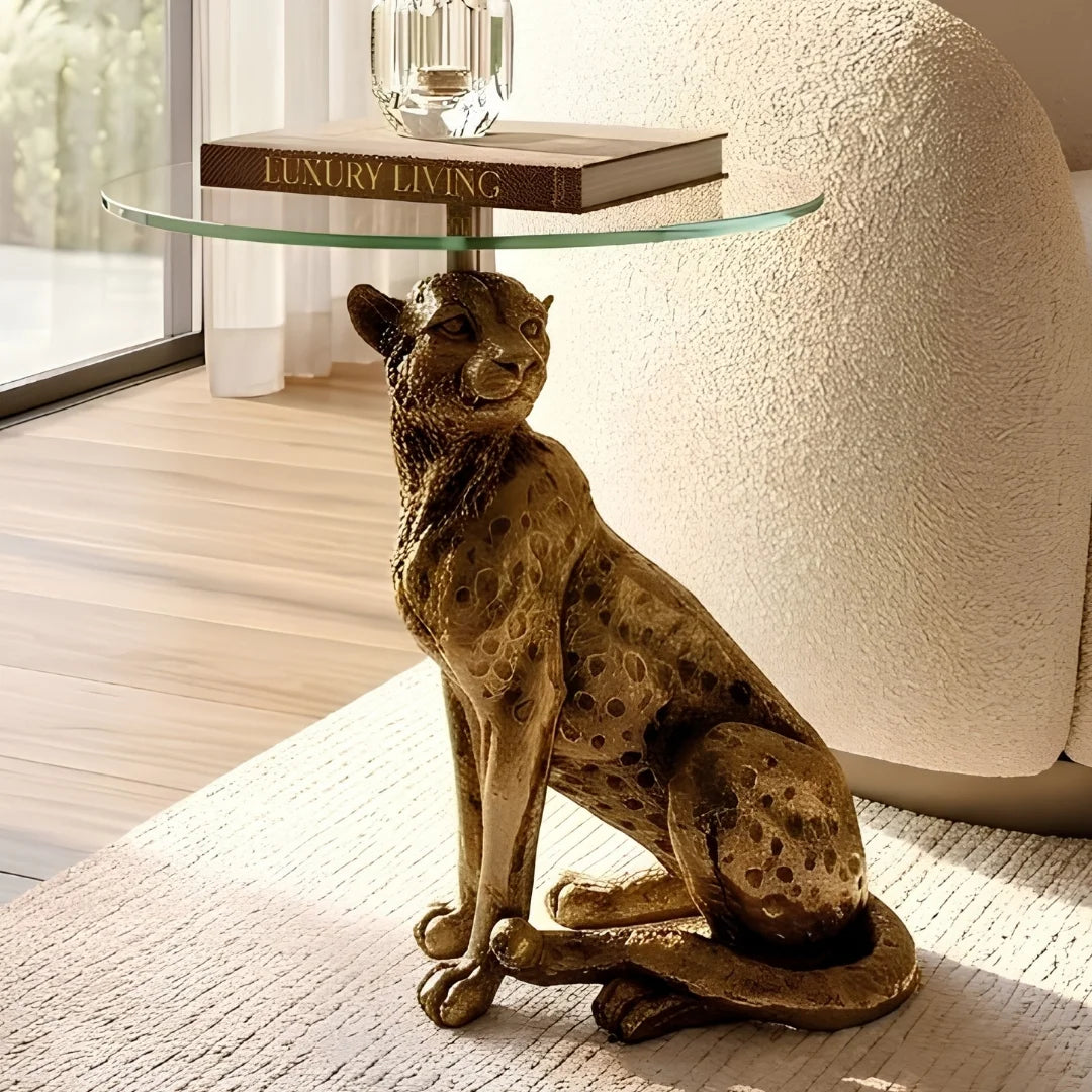 Leopard Accent Table Antique Bronze