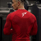 Men's Red Compression Gym Shirt – Long Sleeve Athletic Workout Top