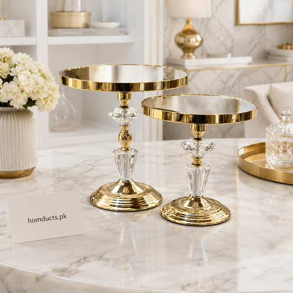 Luxury Crystal Gold Cake Stand Set – 2 Pieces Elegant Dessert Display Pedestal for Weddings & Home Décor