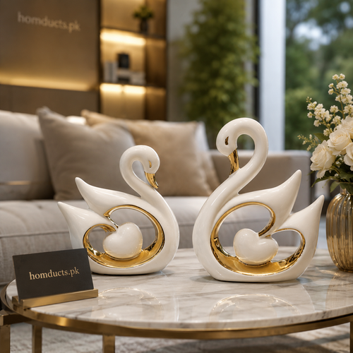 Luxury Swan Couple Ceramic Showpiece Set – Elegant Modern Home Decor Accent (2 Pcs Set)