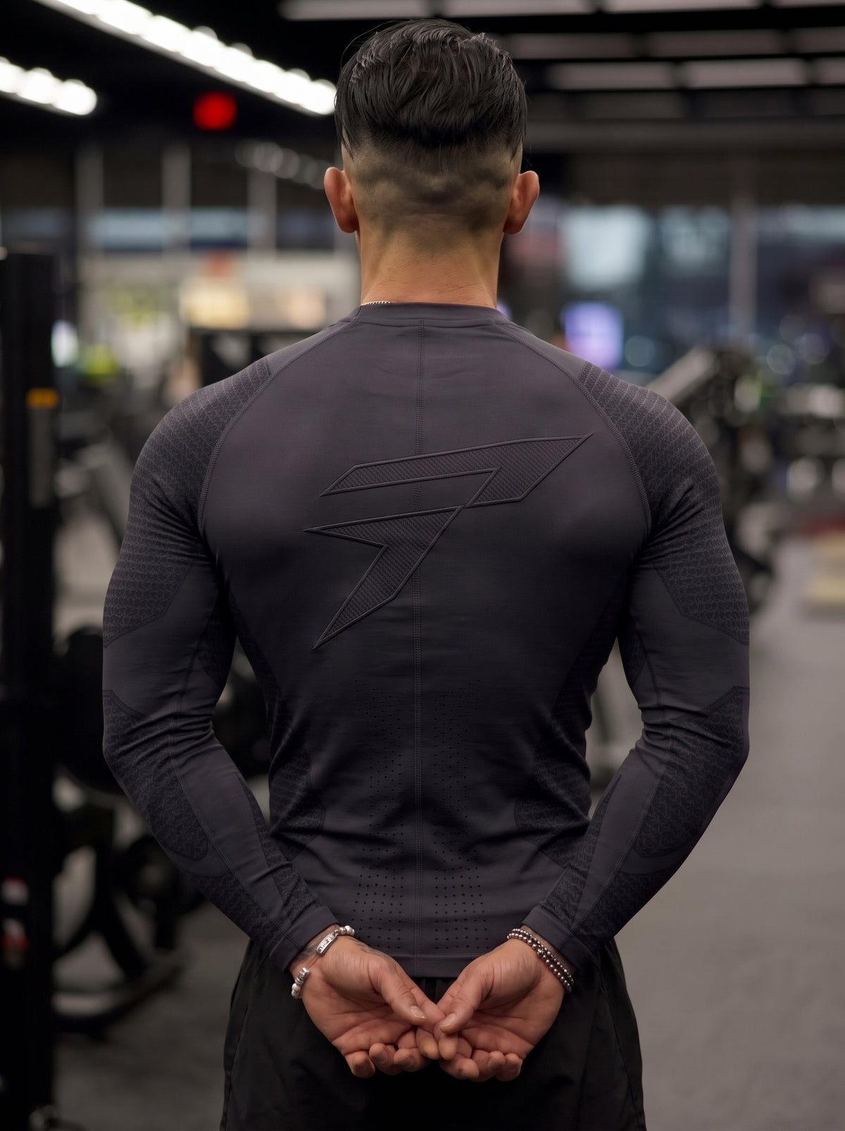 Men's Charcoal Gray Compression Gym Shirt – Long Sleeve Athletic Workout Top