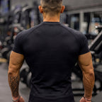 Men's Black Graphic Gym T-Shirt – Short Sleeve Athletic Workout Top