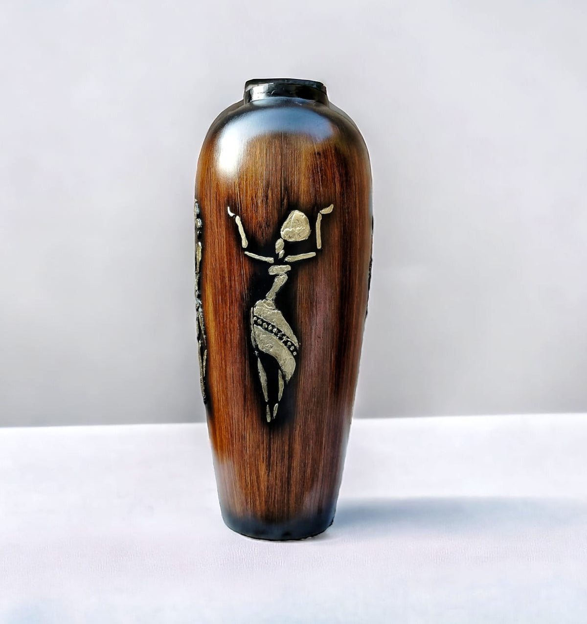 carved wood-finish bottle vase
