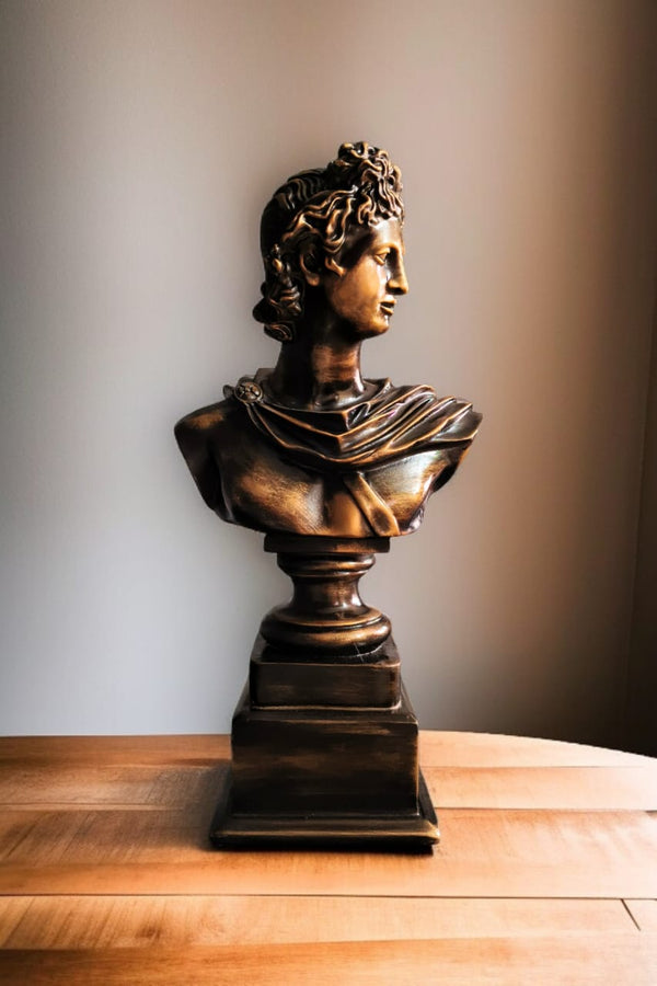 Apollo of Belvedere Bronze Bust on Pedestal