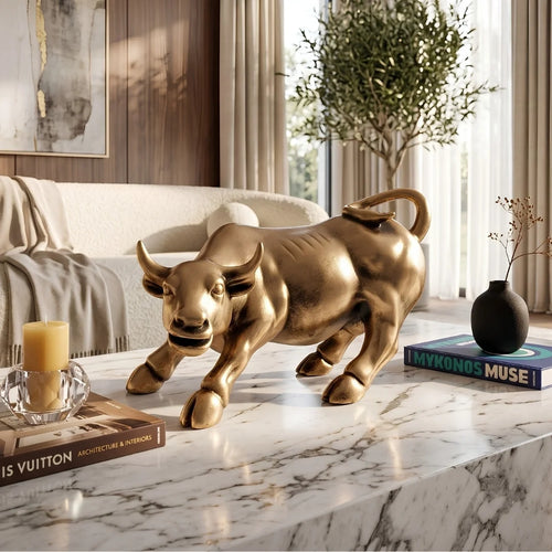 Charging Bull Statue Antique Gold