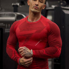 Men's Red Compression Gym Shirt – Long Sleeve Athletic Workout Top
