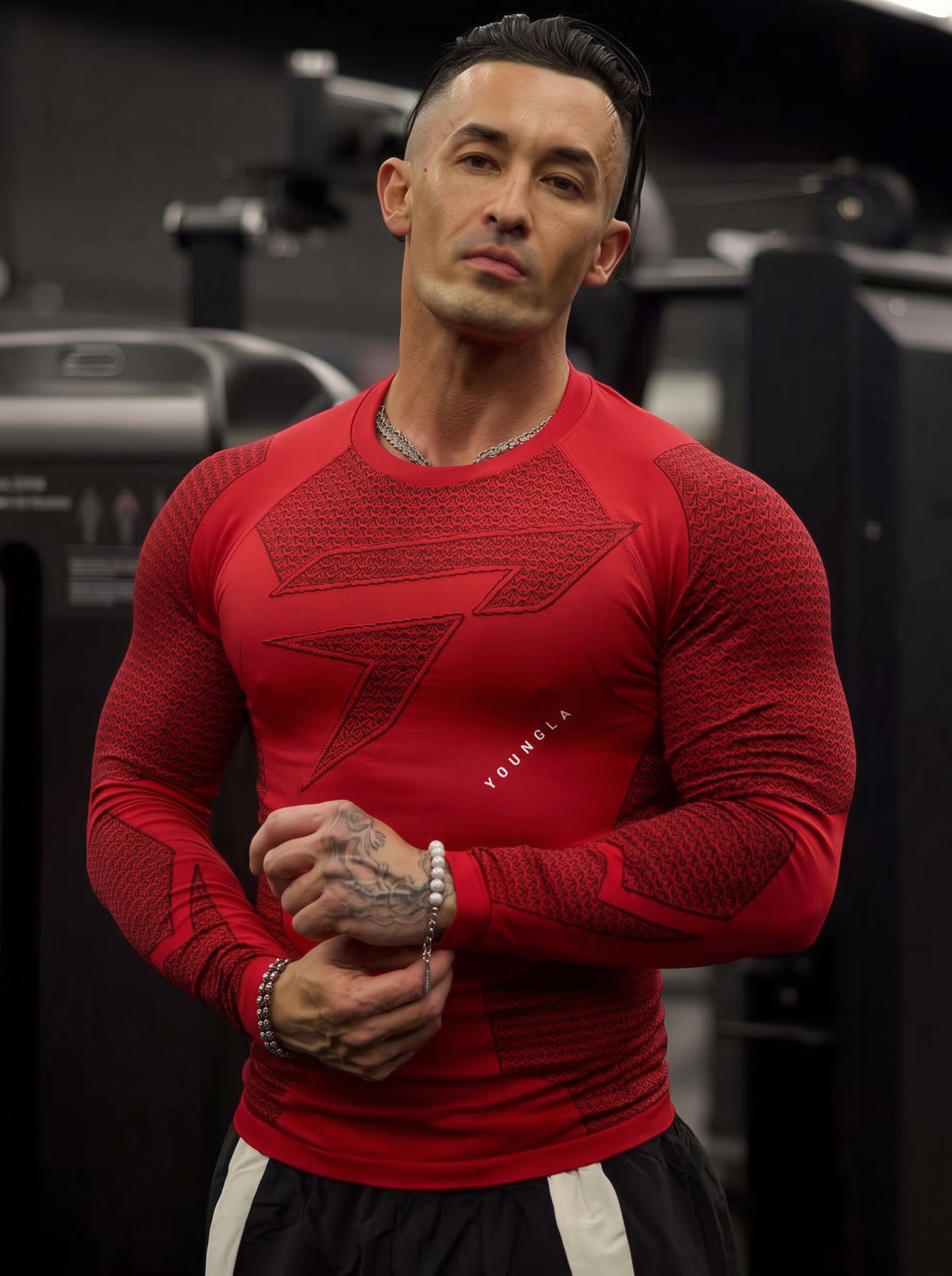 Men's Red Compression Gym Shirt – Long Sleeve Athletic Workout Top