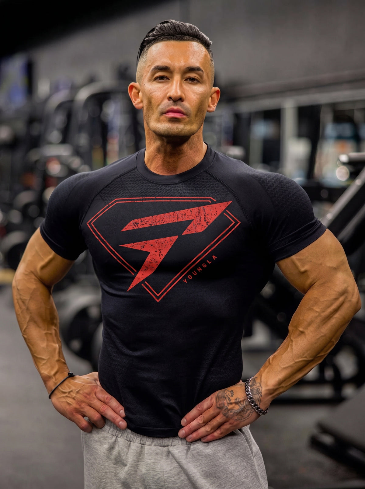 Men's Black Graphic Gym T-Shirt – Short Sleeve Athletic Workout Top