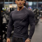 Men's Charcoal Gray Compression Gym Shirt – Long Sleeve Athletic Workout Top