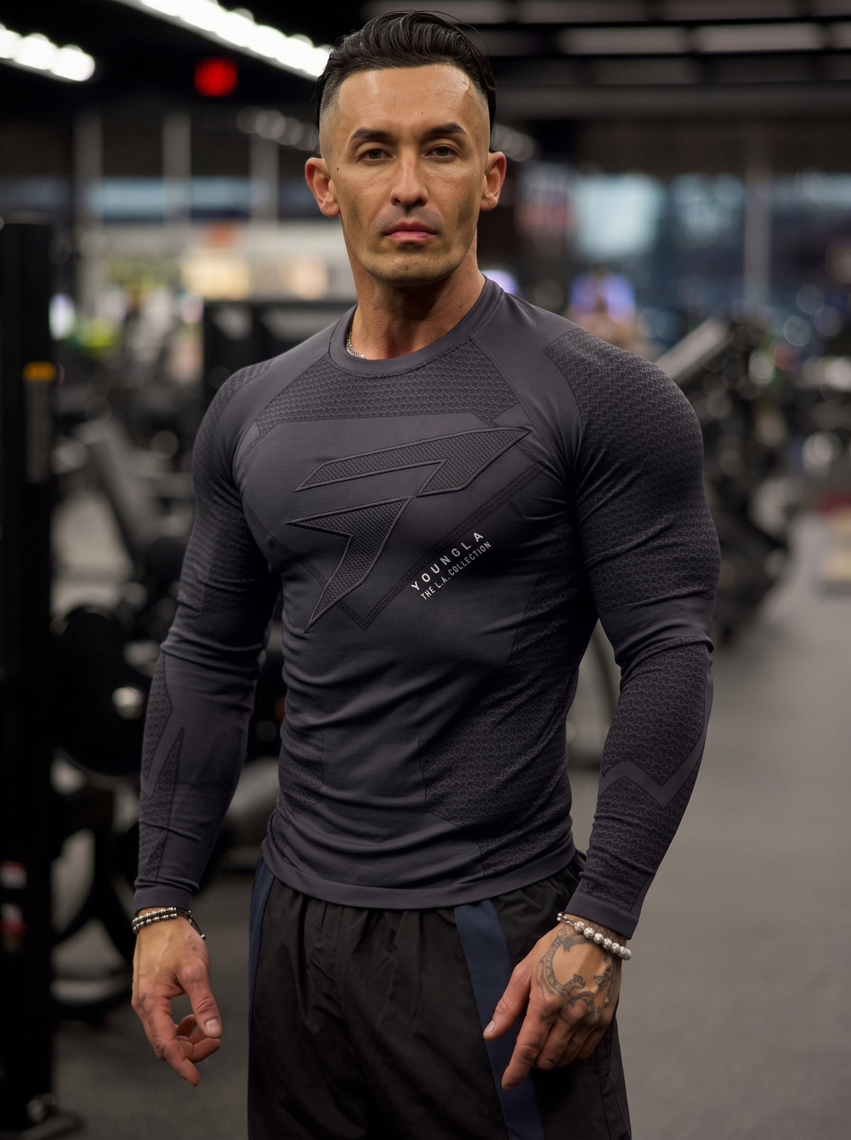 Men's Charcoal Gray Compression Gym Shirt – Long Sleeve Athletic Workout Top