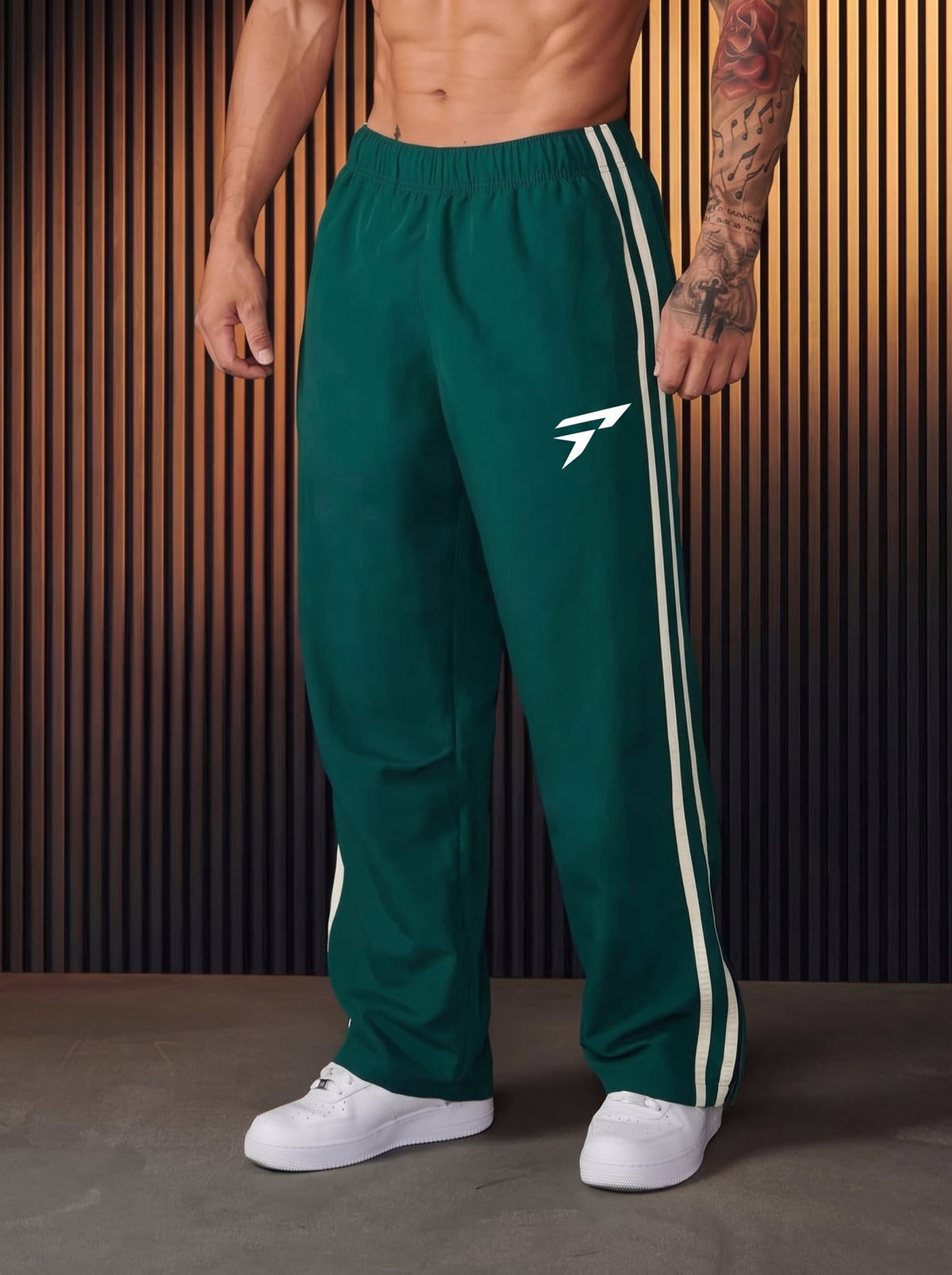 Men’s Green Sports Trouser – Side Stripe