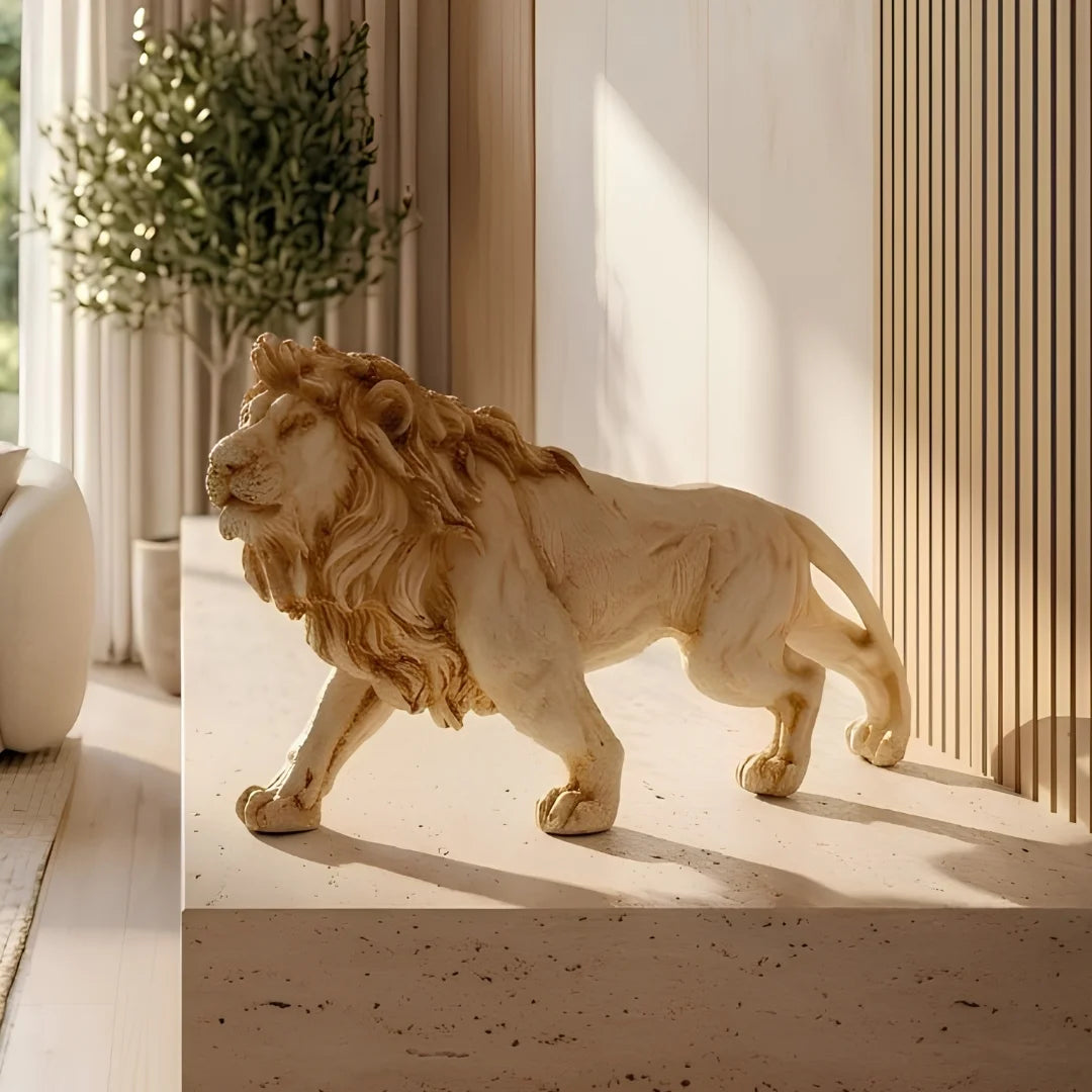 Lion Figurine Statue in Cream Finish